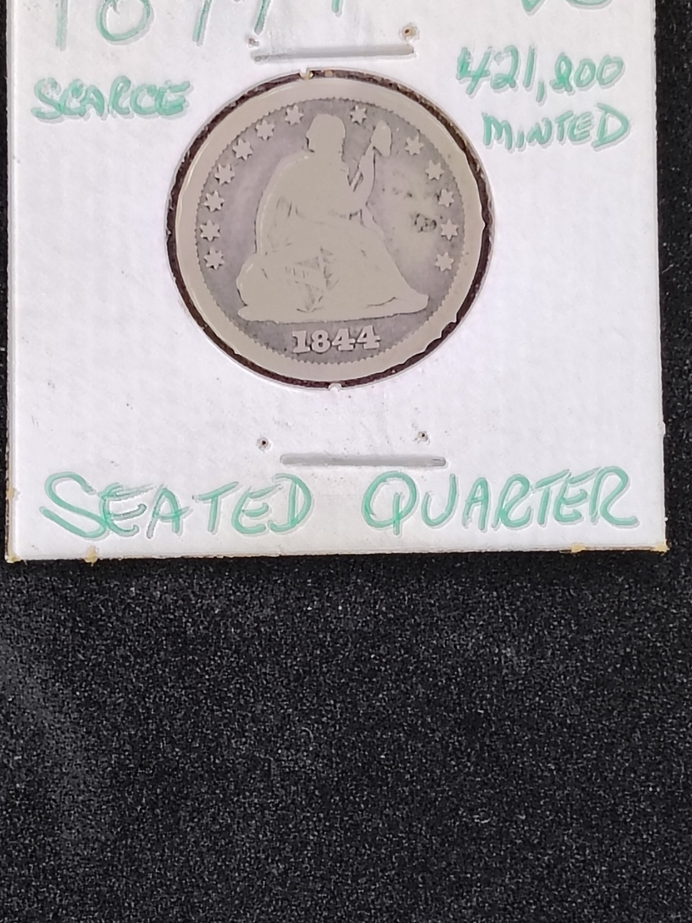 1844 Liberty Seated Silver Quarter - Low Mintage (421k) - Scarce Date - VG